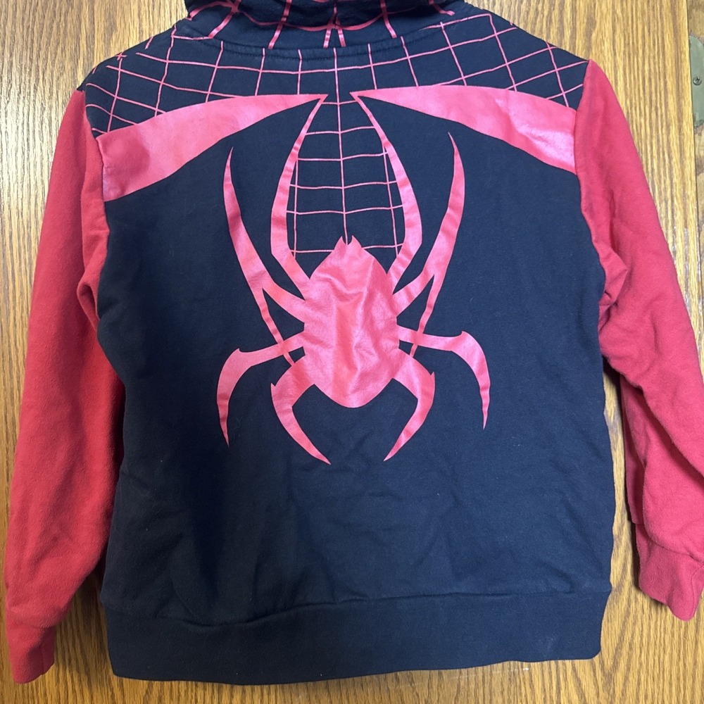 Marvel Miles Morales Spider-Man Hoodie Kids Size 8 Black Red Zip Up Costume - Picture 5 of 6